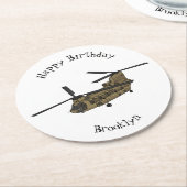チヌーク軍隊ヘリコプターイラストレーション ラウンドペーパーコースター (アングル)