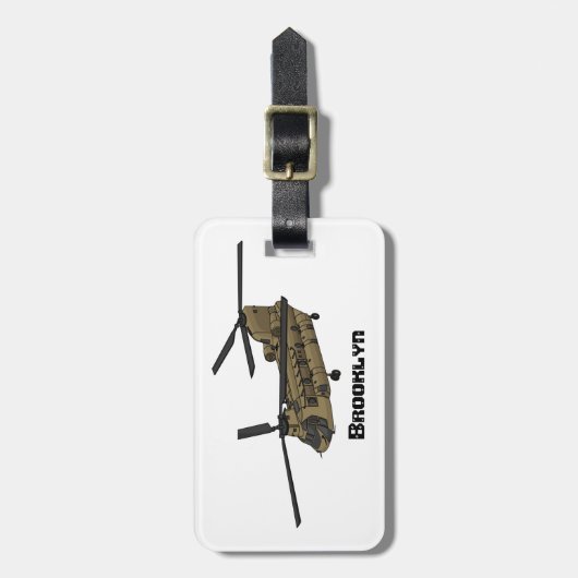 チヌーク軍隊ヘリコプターイラストレーション ラゲッジタグ (正面縦)