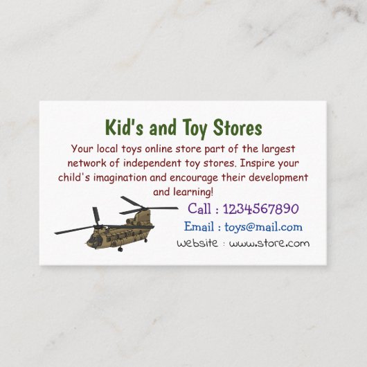 チヌーク軍隊ヘリコプターイラストレーション 名刺 (正面)