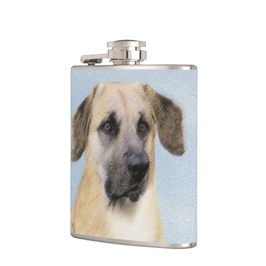 チヌーク(耳を落とし絵画た) - オリジナルドッグアート フラスク (左)