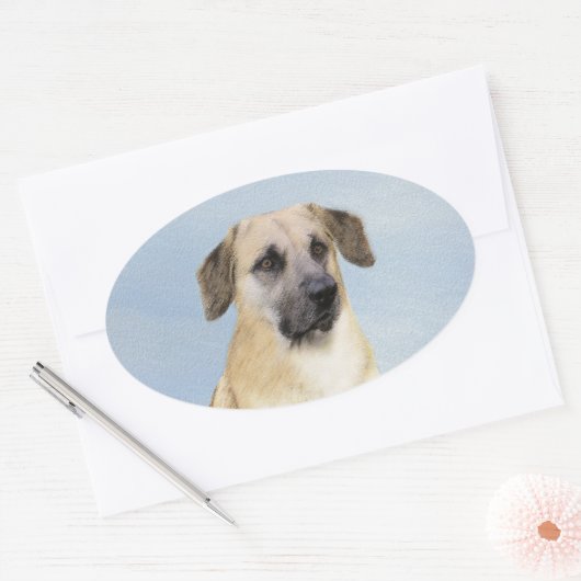 チヌーク(耳を落とし絵画た) - オリジナルドッグアート 楕円形シール (封筒)