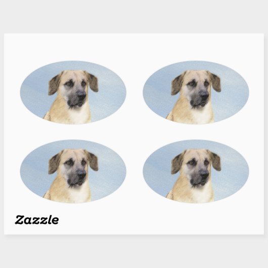 チヌーク(耳を落とし絵画た) - オリジナルドッグアート 楕円形シール (シート)