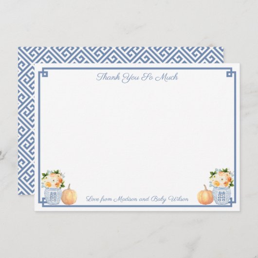 チノアイセリーシックカボンプキンス花模様ウェディングシャワー サンキューカード (正面/裏面)