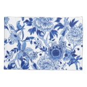 チノイスリーの鳥フローラブルーと白い葉芸術 枕カバー (裏面)