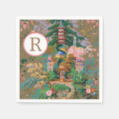 チノイスリーアンティーク中国モノグラムガーデンテンプル スタンダードカクテルナプキン (正面)