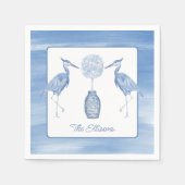チノイスリーウォーターカラートピアリーブルーヘロン スタンダードカクテルナプキン (正面)
