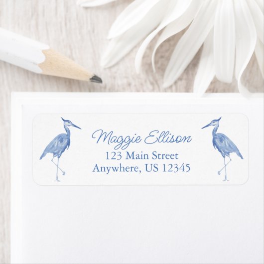 チノイスリーウォーターカラーブルーヘロン差出人住所 ラベル (インサイチュ)