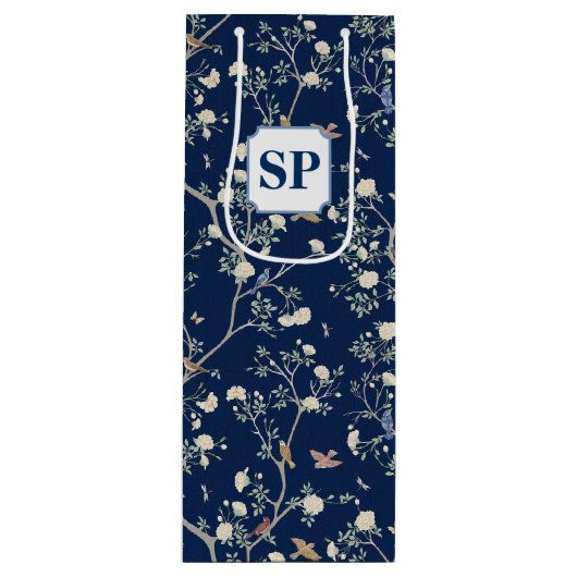 チノイスリーカメリアガーデンネイビーブルー ワインギフトバッグ (正面)