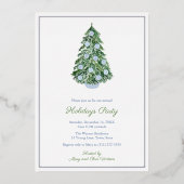 チノイスリーシックなクリスマスホリデーズパーティーブルー 箔招待状 (正面)