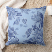 チノイスリーシックブルーフローラロータス前向き引用文 クッション (ブランケット)