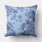 チノイスリーシックブルーフローラロータス前向き引用文 クッション (正面)