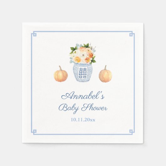 チノイスリーシック秋オレンジとネイビーベイビーシャワー スタンダードカクテルナプキン (正面)