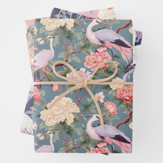 チノイスリージェードピンク&ネイビーフローラエグレット ラッピングペーパーシート (インサイチュ)