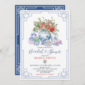 チノイスリージャールレッドフローラクリスマスブライダルシャワー 招待状 (正面/裏面)