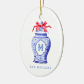 チノイスリージンジャージャーブモノグラム |レッドボウ セラミックオーナメント (左)