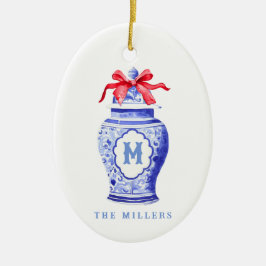 チノイスリージンジャージャーブモノグラム |レッドボウ セラミックオーナメント