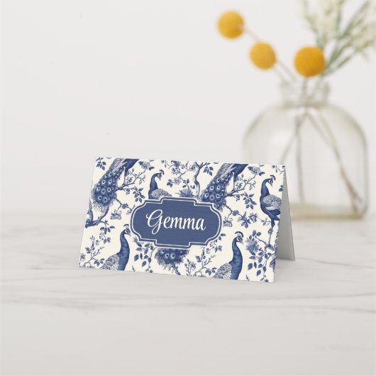 チノイスリースタイルピーコックテーマ折り畳み座席表 プレイスカード (正面)