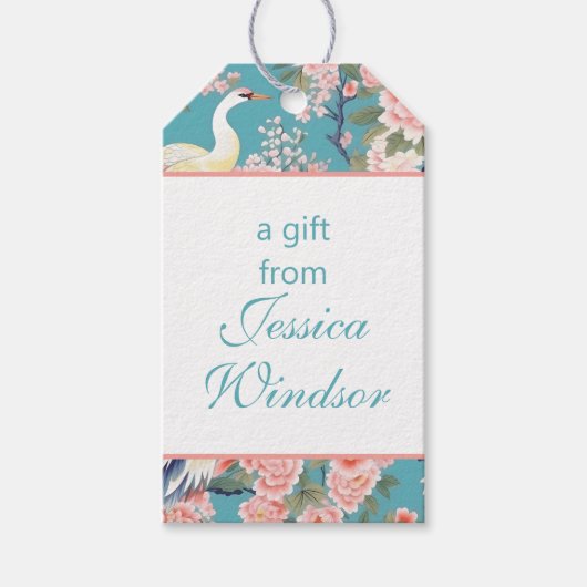 チノイスリーティール(緑がかった色)フローラエグレット ギフトタグ (正面)