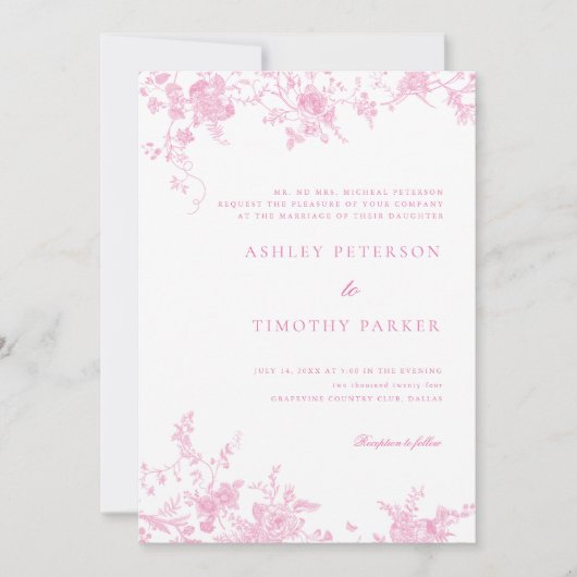 チノイスリートイレピンク結婚フローラ 招待状 (正面)