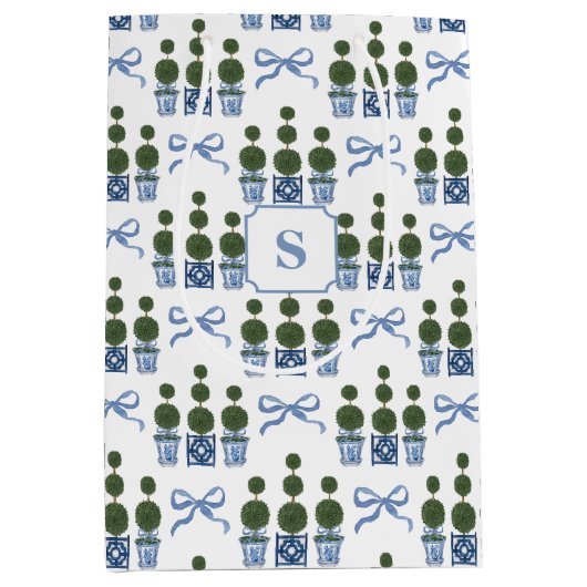 チノイスリートピアリーツリーブルーボウ ミディアムペーパーバッグ (正面)