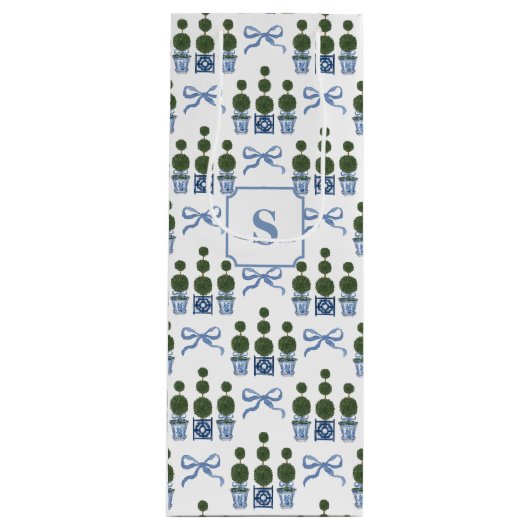 チノイスリートピアリーツリーブルーボウ ワインギフトバッグ (正面)