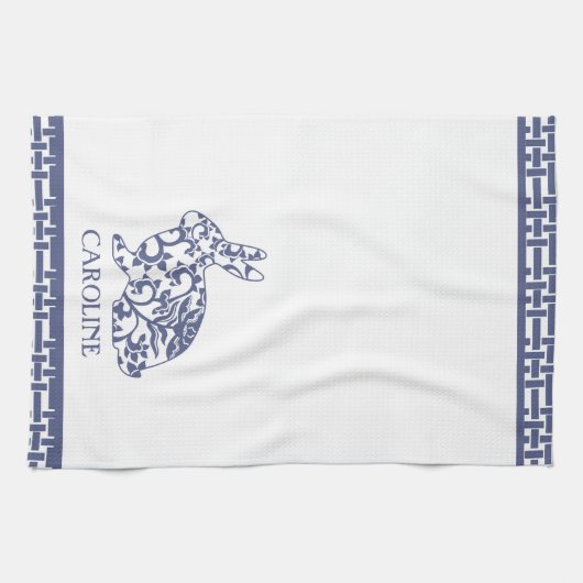 チノイスリーバニーラバパーソナライズされたス キッチンタオル (横)