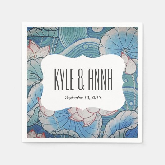 チノイスリーパステルオリエンタルピンク&ブルーフローラ スタンダードカクテルナプキン (正面)