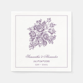 チノイスリーパープルバラビクトリアンブーケ結婚ーズ スタンダードカクテルナプキン