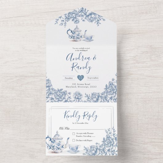 チノイスリービクトリアンティーパーティー結婚式招待状 オールインワン招待状 (内側)