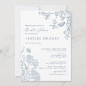 チノイスリーフランスのフローラブルーブライダルシャワー 招待状 (正面)