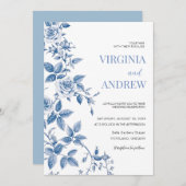 チノイスリーフランスのブルービクトリアンヴィンテージ結婚ズ 招待状 (正面/裏面)