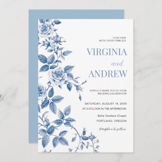 チノイスリーフランスのブルービクトリアンヴィンテージ結婚ズ 招待状 (正面/裏面)