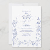 チノイスリーフランスのブルーフローラ50誕生日 招待状 (正面)