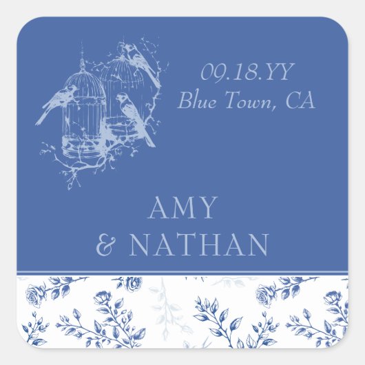 チノイスリーブルーエレガントフローラ結婚ズ スクエアシール (正面)