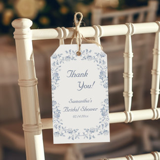 チノイスリーブルーフローラブライダルシャワー ギフトタグ