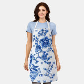 チノイスリーブルーホワイトバタフライバラ エプロン (着用した状態)