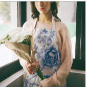 チノイスリーブルーホワイトバタフライバラ エプロン