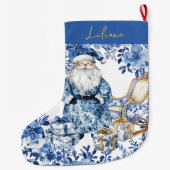 チノイスリーブルーホワイトフローラクリスマスサンタ ラージクリスマスストッキング (裏面)