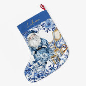 チノイスリーブルーホワイトフローラクリスマスサンタ ラージクリスマスストッキング (裏面 (吊り時))