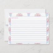 チノイスリーブルー&ピンクブライダルシャワーレシピカード 招待状 (裏面)