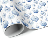 チノイスリーブルー&ホワイトクリスマスオーナメント ラッピングペーパー (ロールコーナー)