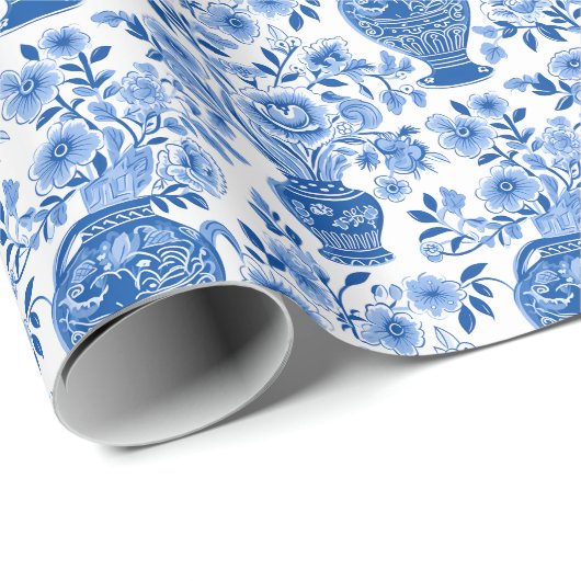 チノイスリーブルー&ホワイトジンジャージャーフローラヴァース ラッピングペーパー (ロールコーナー)