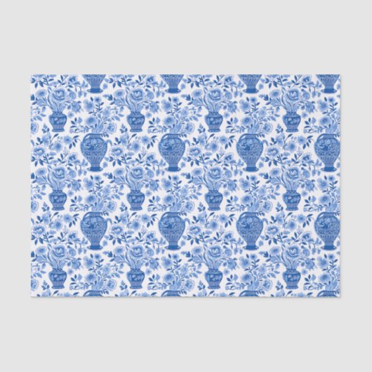 チノイスリーブルー&ホワイトジンジャージャーフローラヴァース 薄葉紙 (正面)