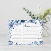 チノイスリーブルー&ホワイトブライダルシャワーレシピ エンクロージャーカード (スタンド正面)