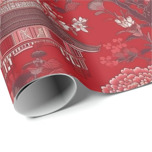 チノイスリーレッドピンク絵画フローラ ラッピングペーパー (ロールコーナー)
