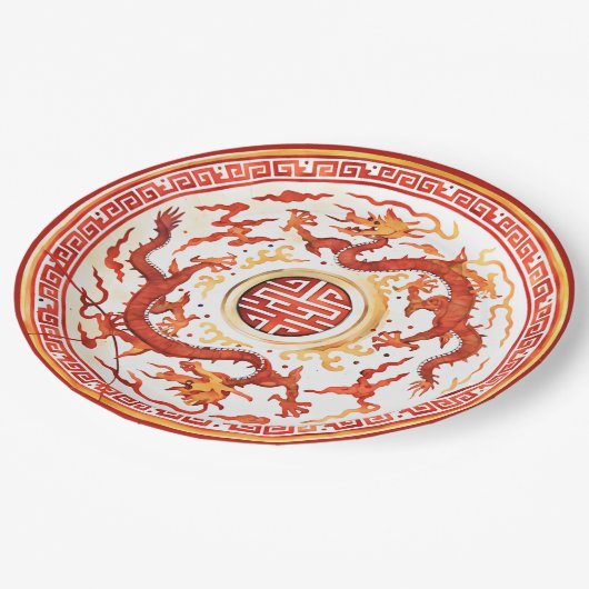 チノイスリーレッド金ゴールドインペリアルドラゴンフェイク中国 ペーパープレート (アングル)