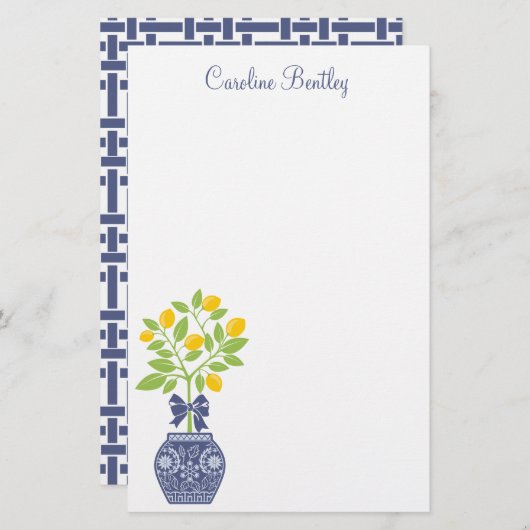 チノイスリーレモンの木の文パーソナライズされた具 便箋 (正面/裏面)