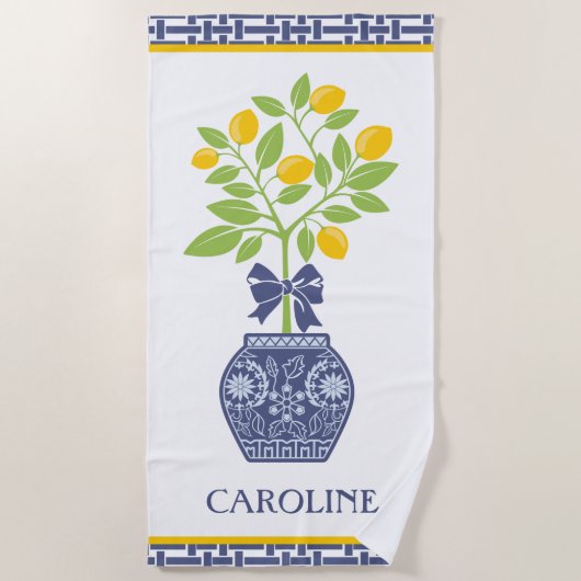 チノイスリーレモンツリーパーソナライズされたビーチタオル ビーチタオル (正面)