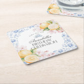 チノイスリーレモンティーパーティーテーブルデコール スクエアペーパーコースター (アングル)