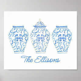 チノイスリー水彩ジンジャージャー瓶の花瓶 ポスター